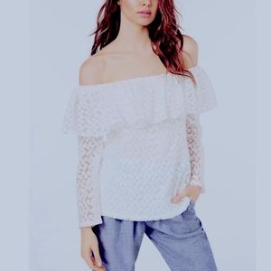 NWT JILL Jill Stuart White Lace Off-Shoulder Top